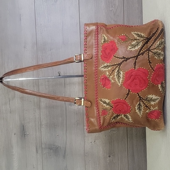 Isabella Fiore Handbags - Isabella Fiore Beaded/ Embroidered Brown Leather Tote Shoulder Bag